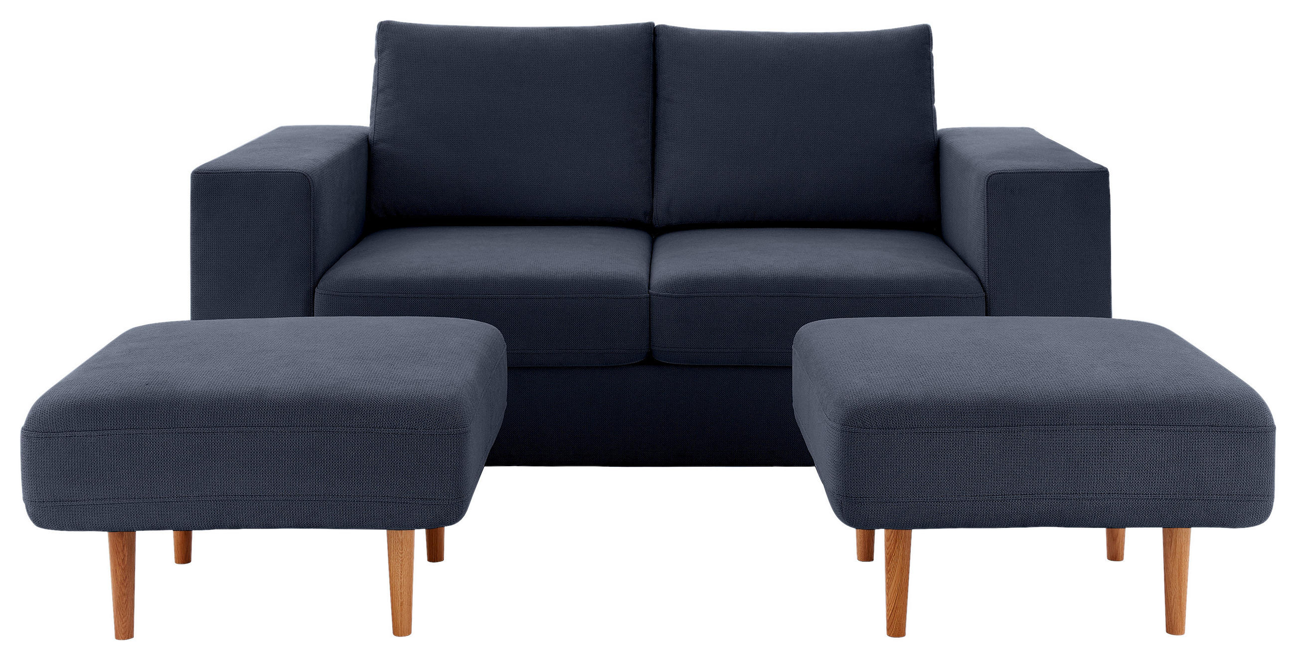 ZWEISITZER-SOFA inkl. Hocker Webstoff Dunkelblau  - Schwarz/Dunkelblau, Design, Kunststoff/Textil (172/96/107cm) - LOOKS by W.Joop