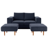ZWEISITZER-SOFA inkl. Hocker Webstoff Dunkelblau  - Schwarz/Dunkelblau, Design, Kunststoff/Textil (172/96/107cm) - LOOKS by W.Joop