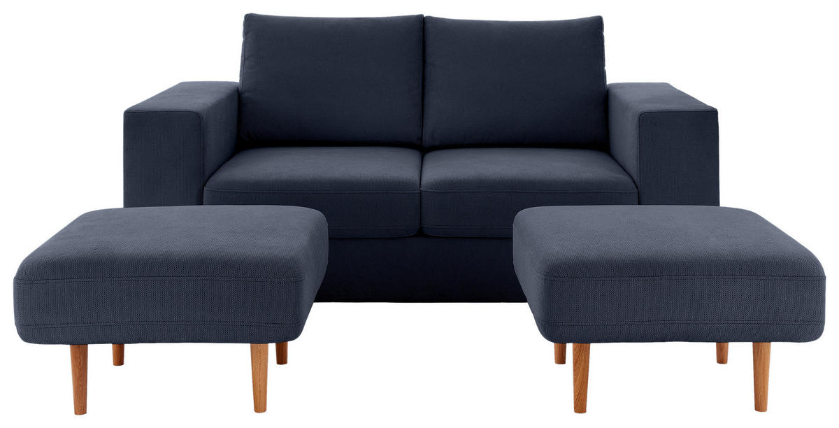 ZWEISITZER-SOFA inkl. Hocker Webstoff Dunkelblau  - Schwarz/Dunkelblau, Design, Kunststoff/Textil (172/96/107cm) - LOOKS by W.Joop