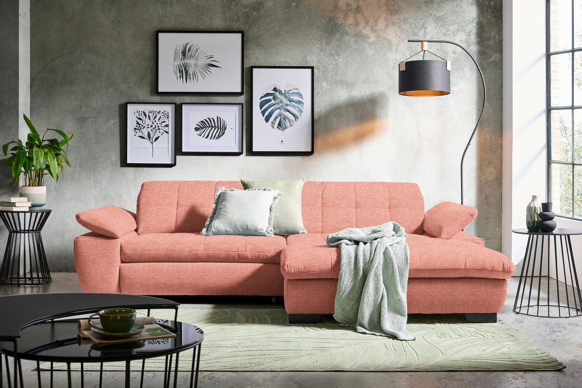 ECKSOFA in Webstoff Koralle  265/180 cm  - Koralle/Schwarz, Design, Textil/Metall (265/180cm) - Carryhome