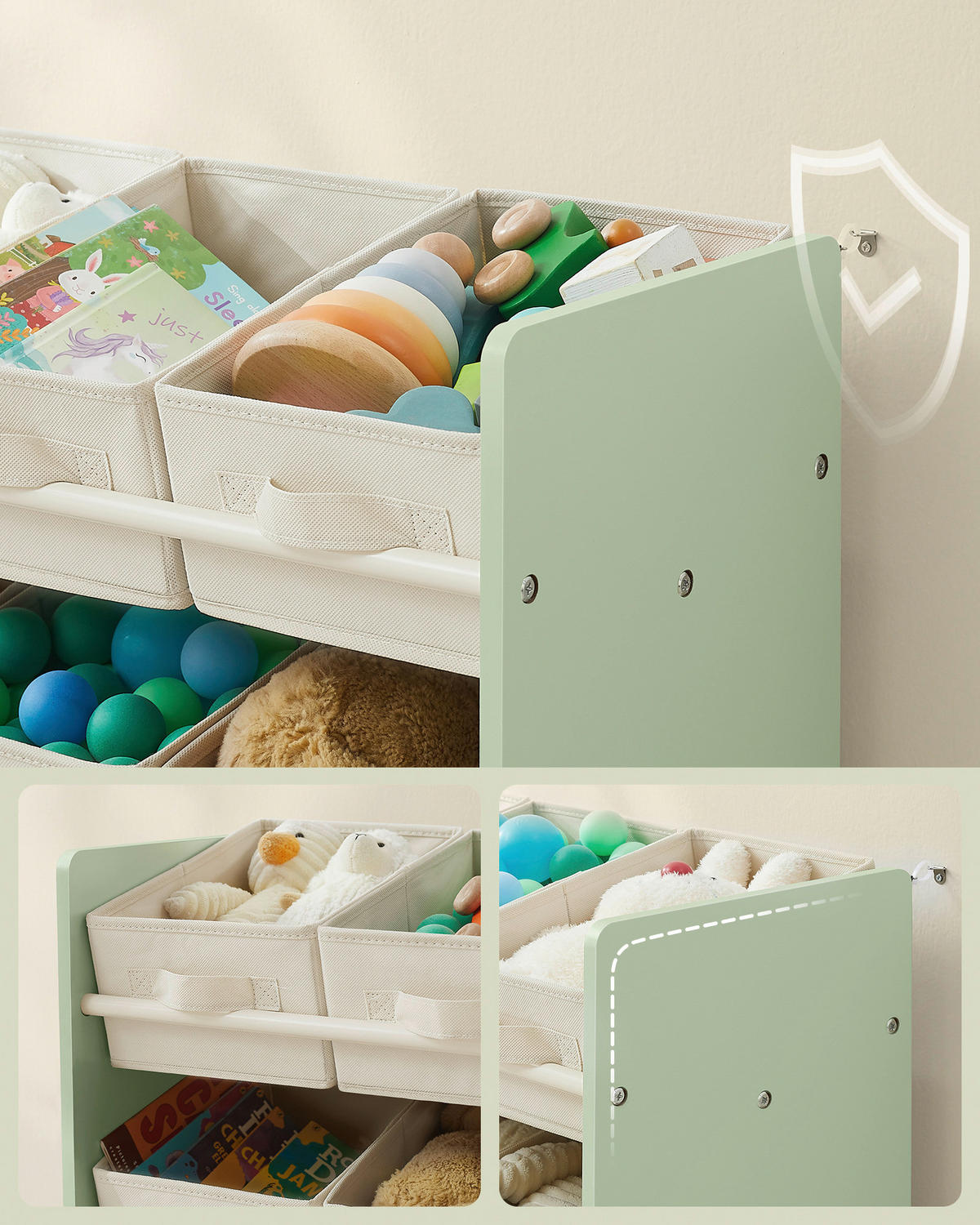 KINDERREGAL 62,5/60/29,5 cm  - Beige/Grün, MODERN, Holzwerkstoff/Textil (62,5/60/29,5cm) - MID.YOU