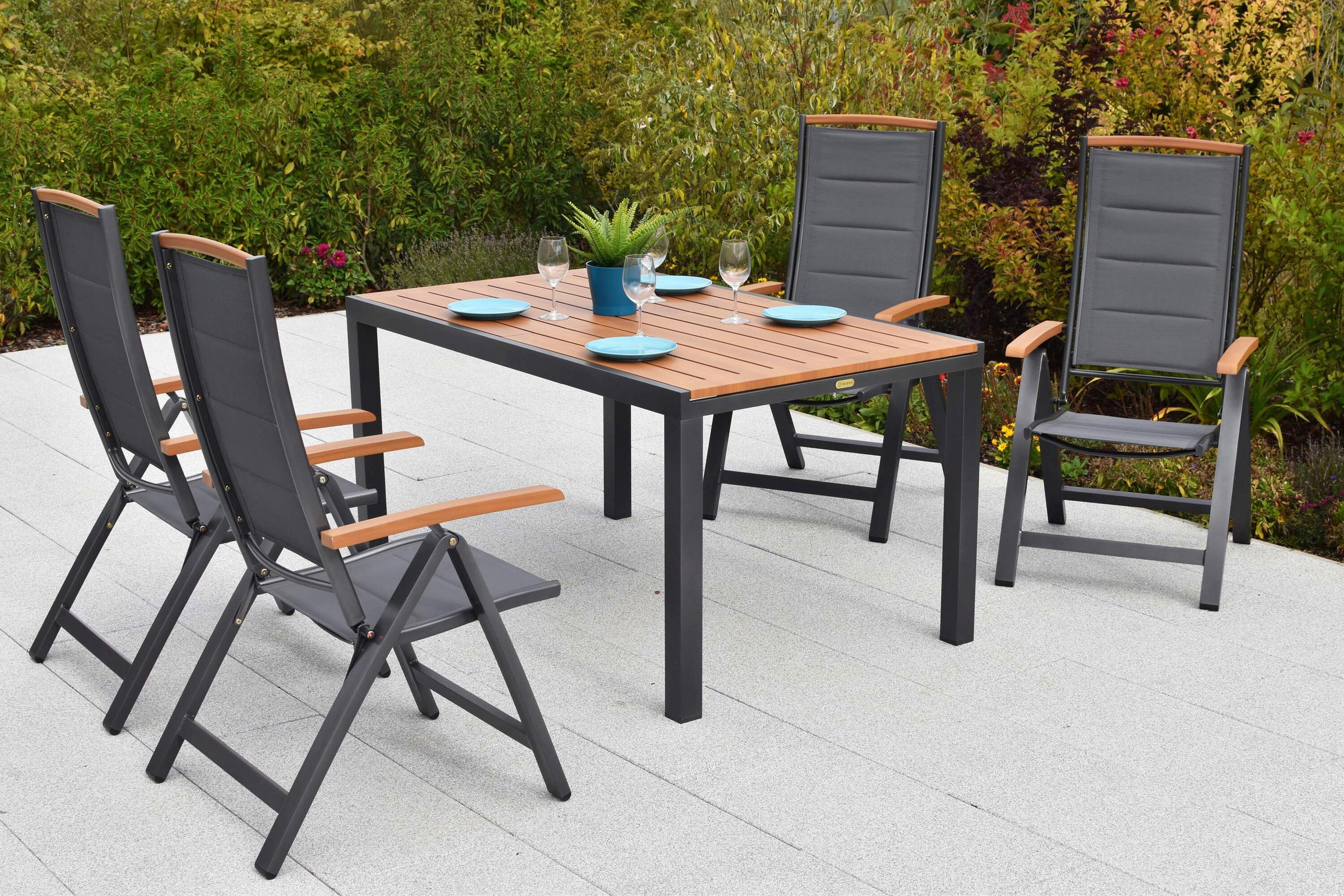 GARTENTISCHGRUPPE  - Graphitfarben/Naturfarben, KONVENTIONELL, Textil/Metall - Gardenson