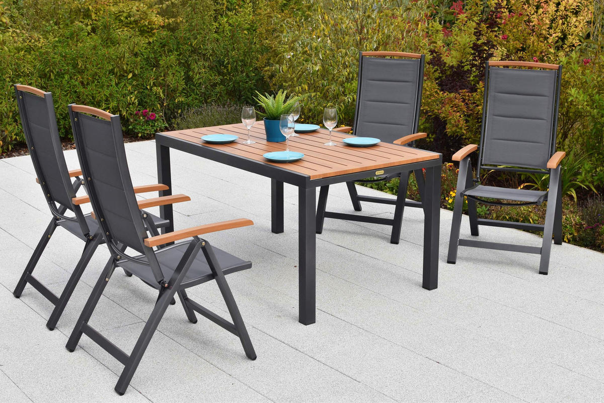 GARTENTISCHGRUPPE  - Graphitfarben/Naturfarben, KONVENTIONELL, Textil/Metall - Gardenson