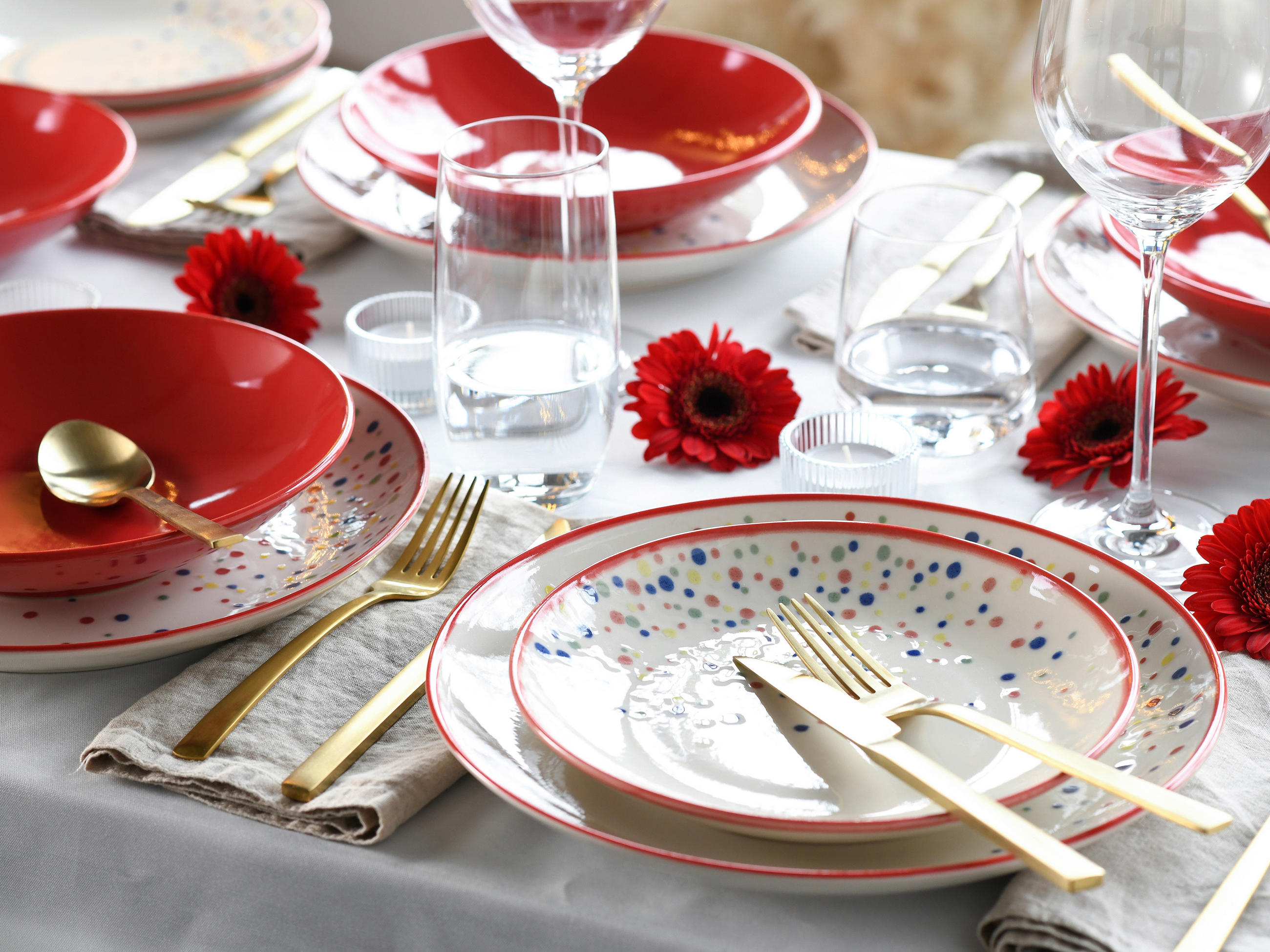 TAFELSERVICE Creme, Rot Joy Rot-bunt 12-teilig  - Rot/Creme, Basics, Keramik - Creatable