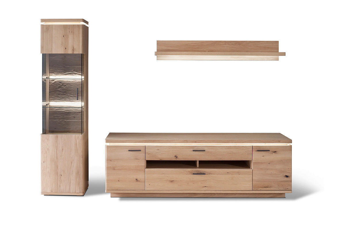 WOHNWAND  in Eichefarben 280/204/50 cm  - Eichefarben/Grau, Design, Glas/Holz (280/204/50cm) - Livetastic