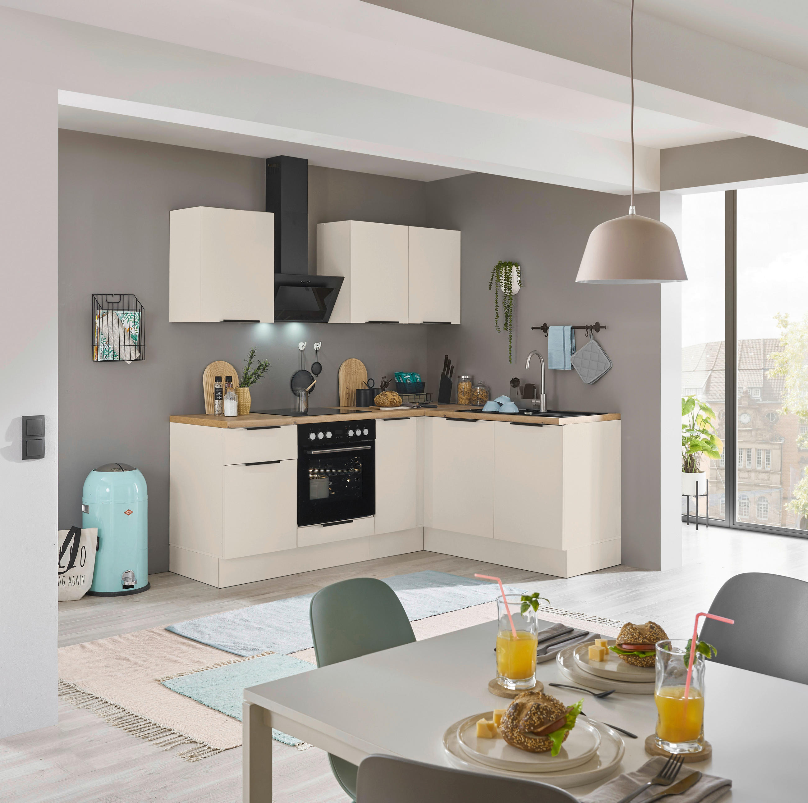 ECKKÜCHE  in Kaschmir  - Kaschmir/Schwarz, Basics, Holzwerkstoff/Metall (210/211/60cm) - Carryhome