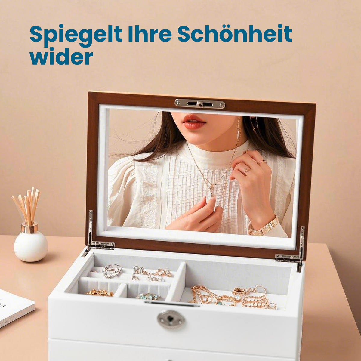 SCHMUCKKÄSTCHEN 25/15/17 cm  - Nussbaumfarben/Weiß, LIFESTYLE, Glas/Holz (25/15/17cm)