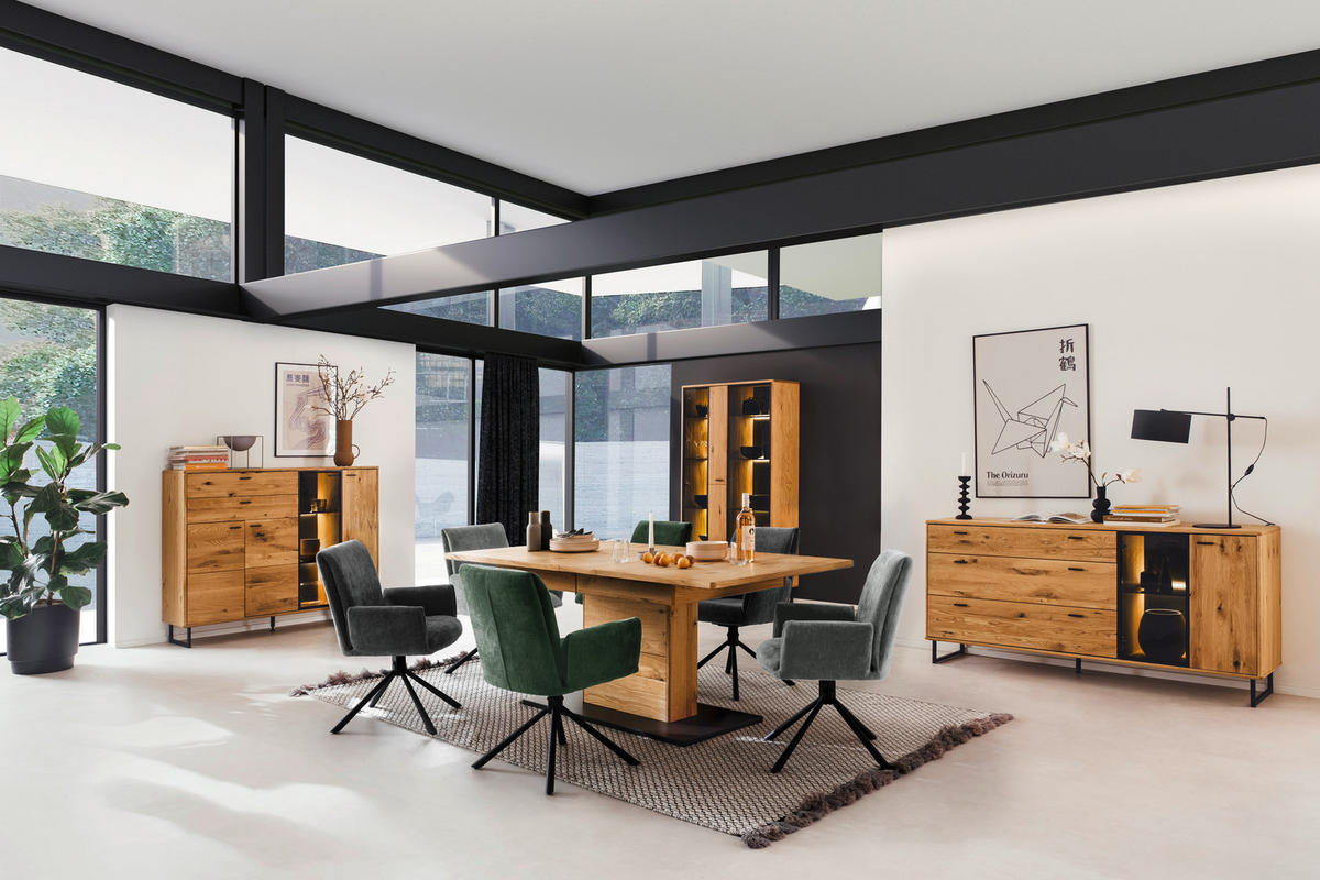 VITRINE in furniert, teilmassiv Balkeneiche Wildeiche  - Wildeiche/Anthrazit, Design, Glas/Holz (100/186/37cm) - MID.YOU