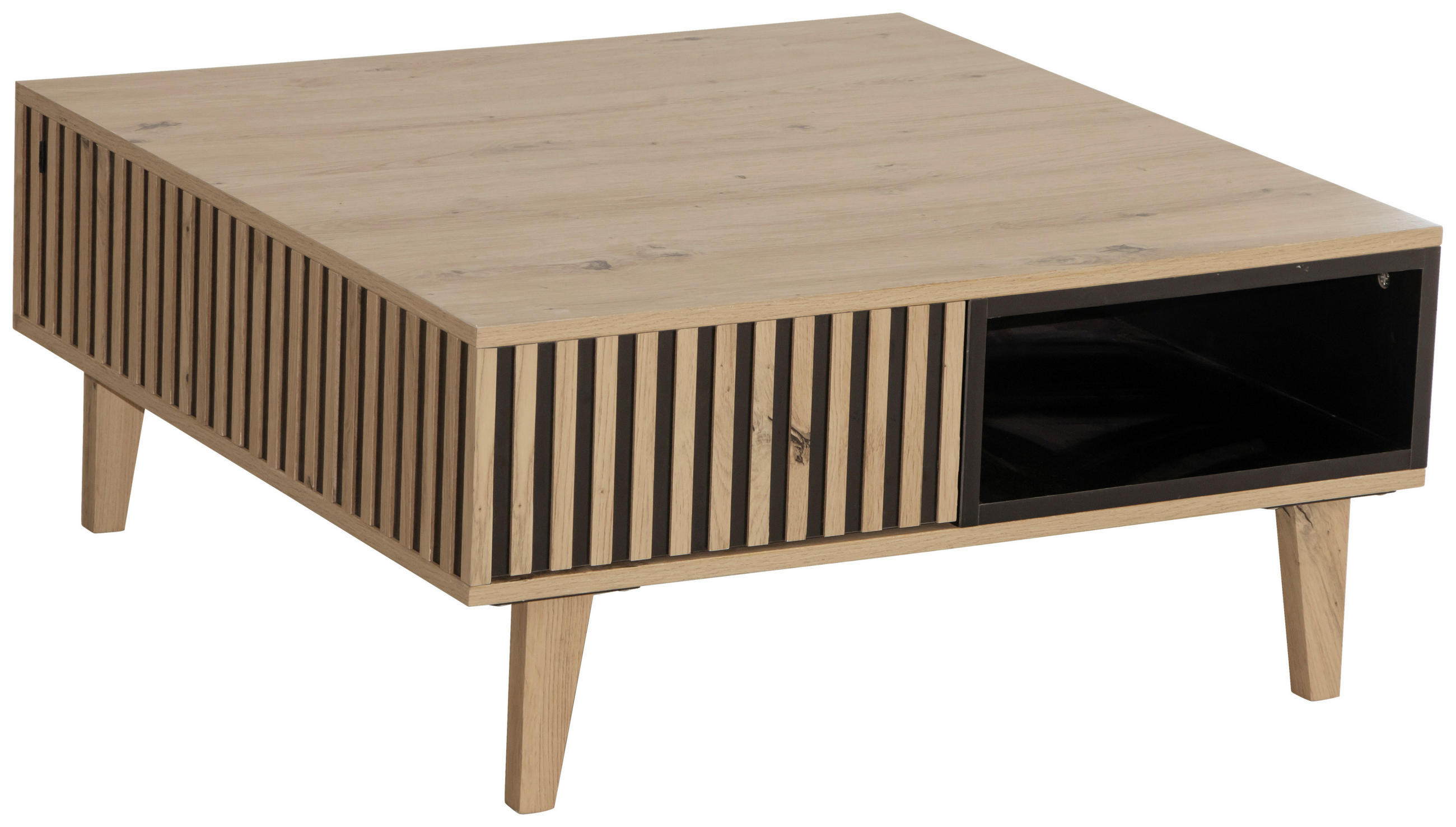 COUCHTISCH Kautschukholz massiv 80/80/36 cm quadratisch Schwarz, Eichefarben  - Eichefarben/Schwarz, Design, Holz/Holzwerkstoff (80/80/36cm) - Carryhome