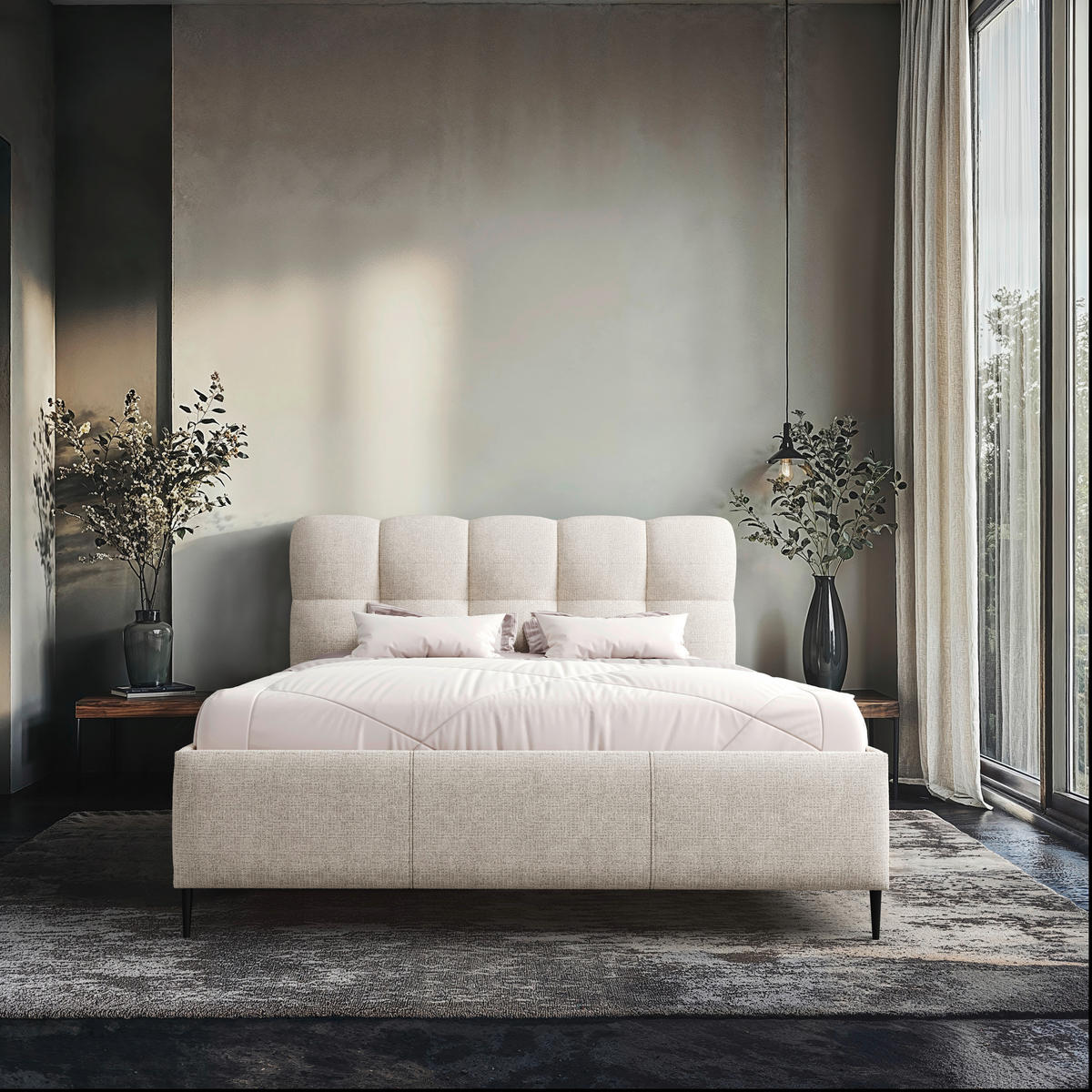 POLSTERBETT 140/200 cm,  in Naturfarben, gepolstertes Kopfteil, Lattenrost,  - Schwarz/Bronzefarben, Design, Holz/Textil (140/200cm) - Boxxx