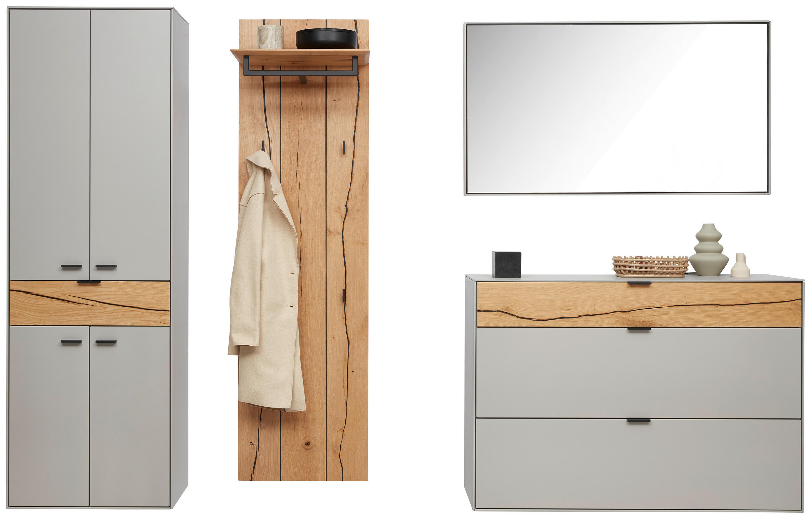 GARDEROBE 4-teilig  in 265,7/205,5/37,1 cm  - Wildeiche/Grau, Design, Glas/Holz (265,7/205,5/37,1cm) - Dieter Knoll