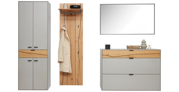 GARDEROBE 4-teilig in 265,7/205,5/37,1 cm - Wildeiche/Grau, Design, Glas/Holz (265,7/205,5/37,1cm) - Dieter Knoll