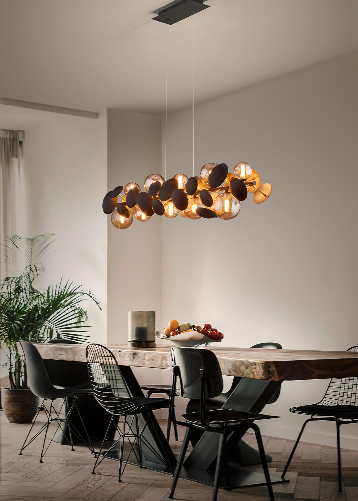 PENDELLEUCHTE Bubble 100/22/150 cm   - Anthrazit/Bernsteinfarben, LIFESTYLE, Glas/Metall (100/22/150cm) - Trio Leuchten