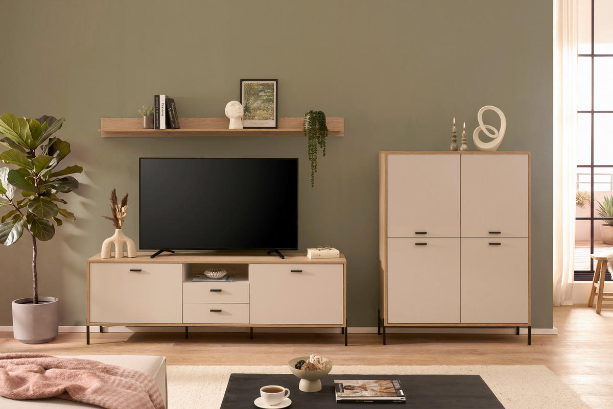 WOHNWAND 3-teilig  in Eichefarben, Kaschmir  320/170/40 cm    - Kaschmir/Eichefarben, Design, Holzwerkstoff/Metall (320/170/40cm) - MID.YOU
