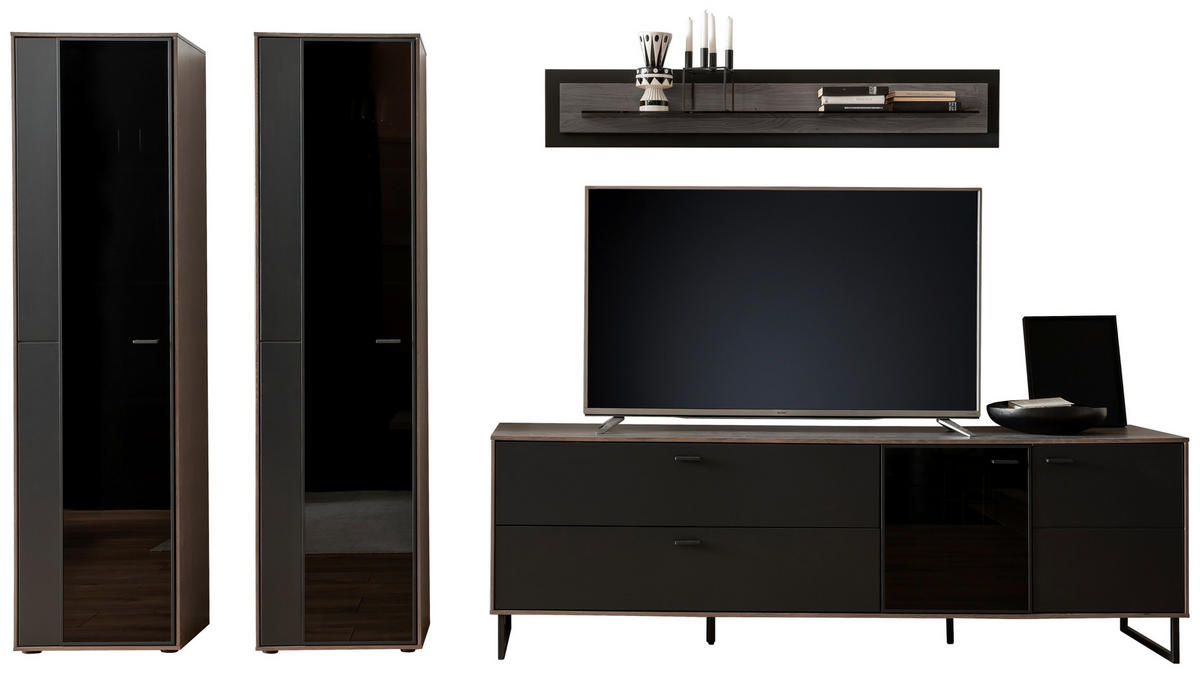 HYLLKOMBINATION  i svart, ekfärgad  339/190/50 cm  - svart/antracit, Design, metall/trämaterial (339/190/50cm) - MID.YOU