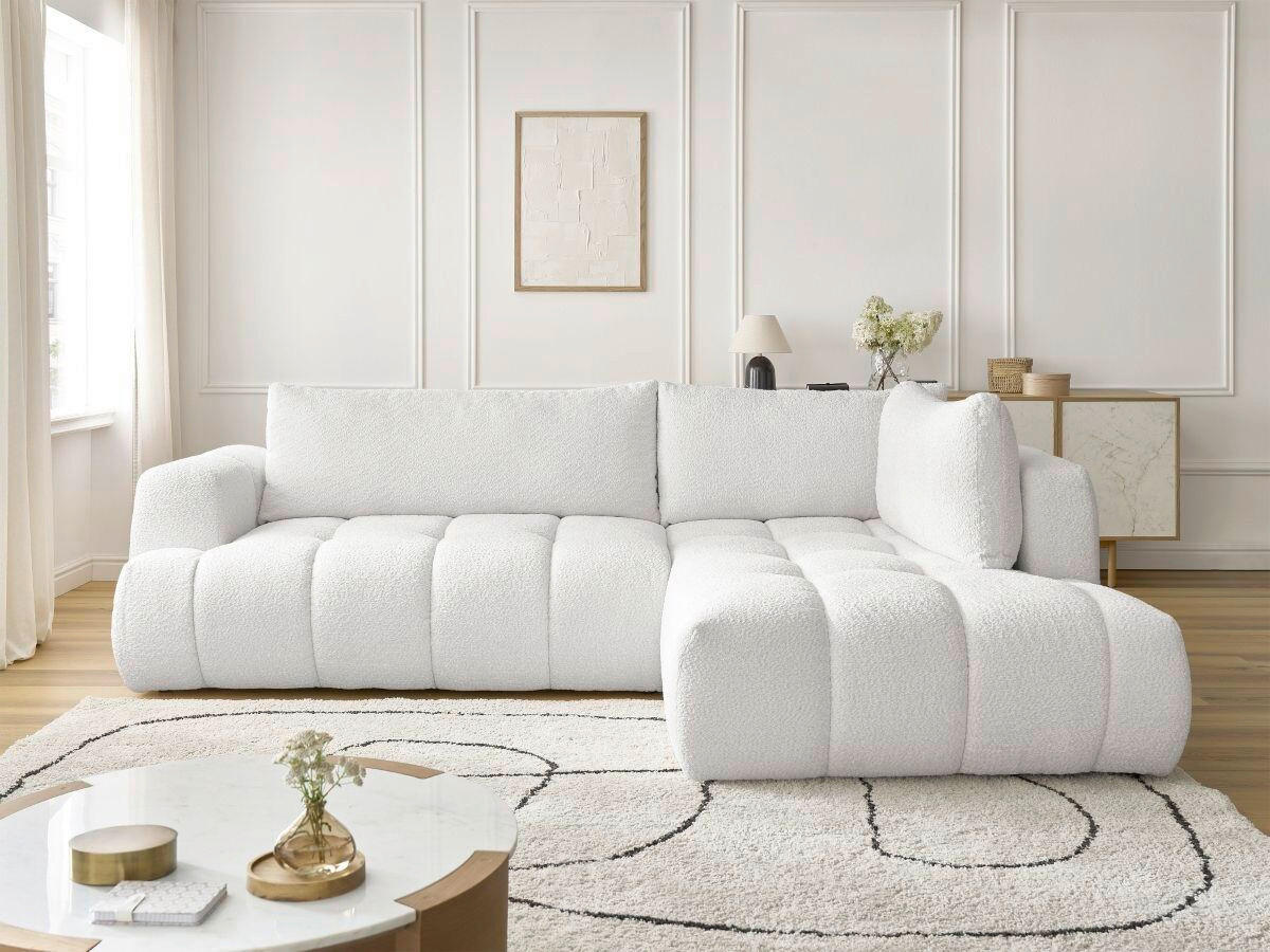 ECKSCHLAFSOFA FUJI Bouclé Weiß  inkl.  - Schwarz/Weiß, MODERN, Kunststoff/Textil (282/204cm)