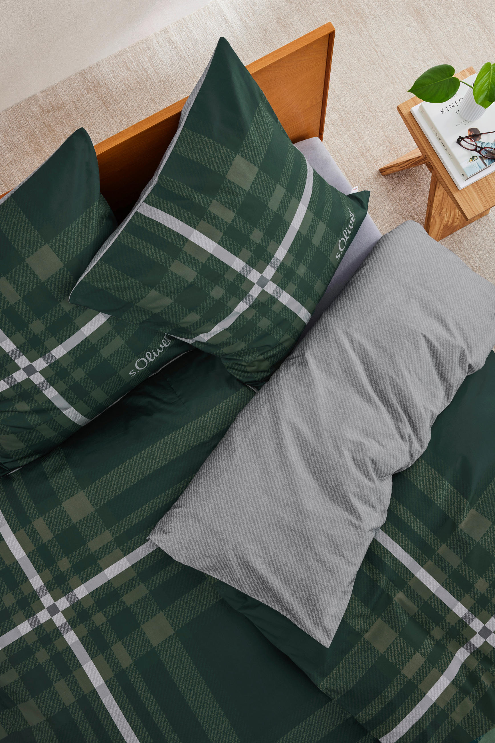 WENDEBETTWÄSCHE Makosatin 140/200 cm  - Grau/Grün, Basics, Textil (140/200cm) - S. Oliver