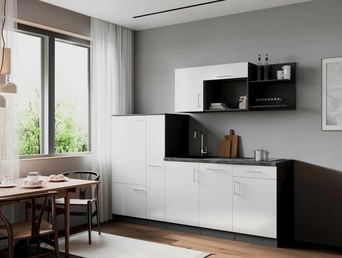 KÜCHENBLOCK Oliver 235 cm  in Weiß  - Weiß/Grau, Trend, Holzwerkstoff/Metall (235cm) - Respekta