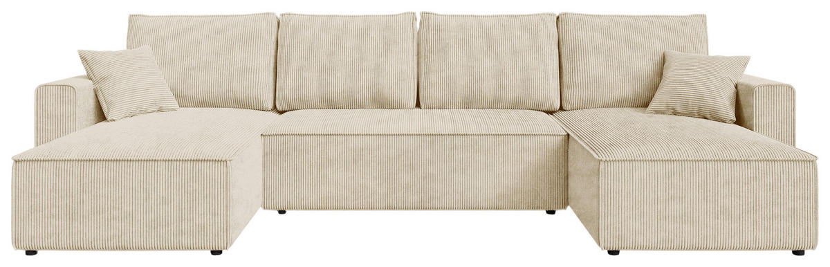 WOHNLANDSCHAFT Creme Cord  - Creme/Schwarz, KONVENTIONELL, Kunststoff/Textil (140/305/140cm) - Carryhome