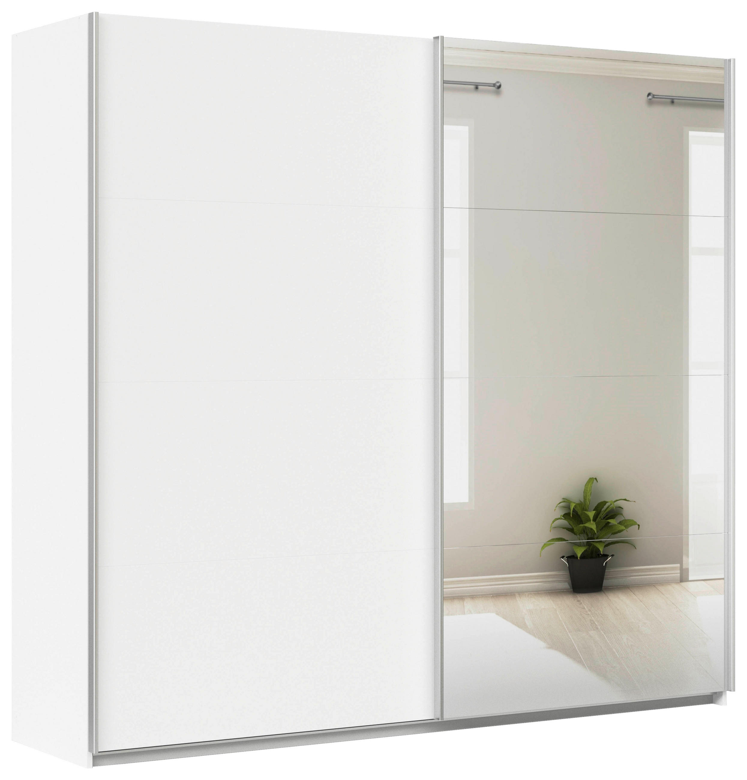 SCHWEBETÜRENSCHRANK  in Weiß  - Alufarben/Weiß, KONVENTIONELL, Glas/Holzwerkstoff (225/229/62cm) - Xora