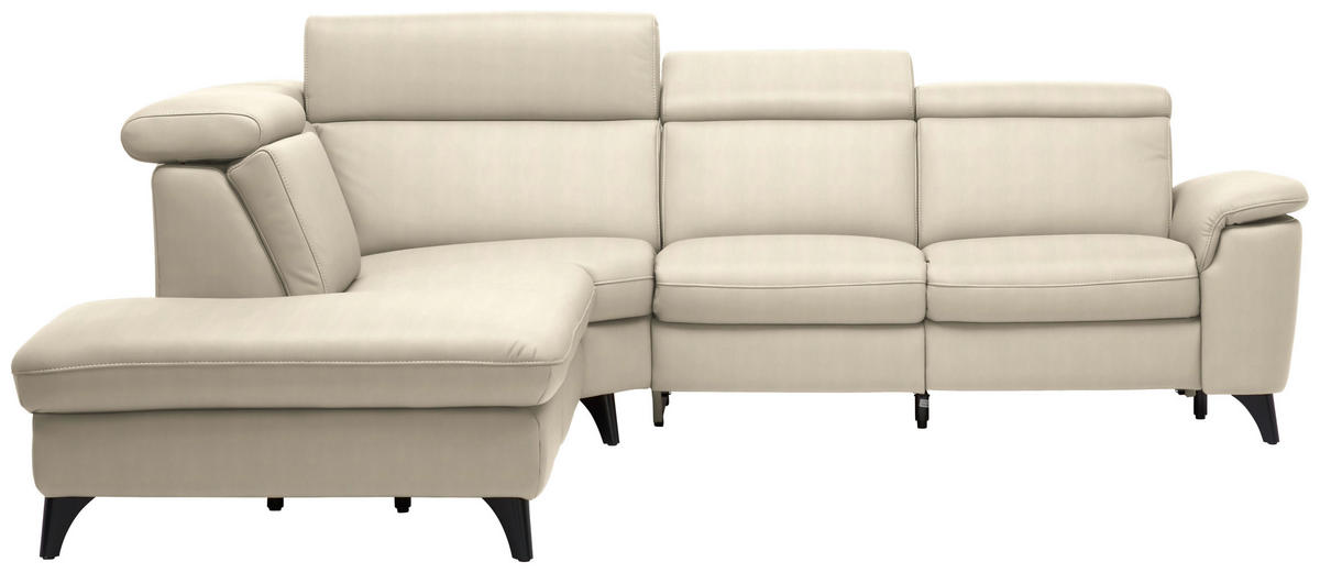 ECKSOFA in Echtleder Creme  - Creme/Schwarz, Design, Leder/Metall (239/285cm) - Cantus