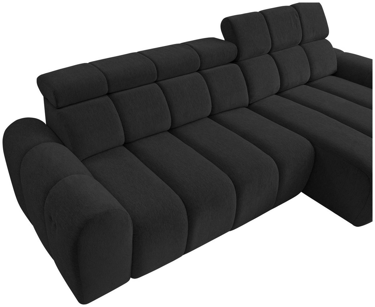 ECKSOFA Schwarz Chenille Bettkasten, Rücken echt, Kopfteilverstellung, Sitzvorzug  - Schwarz, Design, Kunststoff/Textil (290/152cm) - Stylife