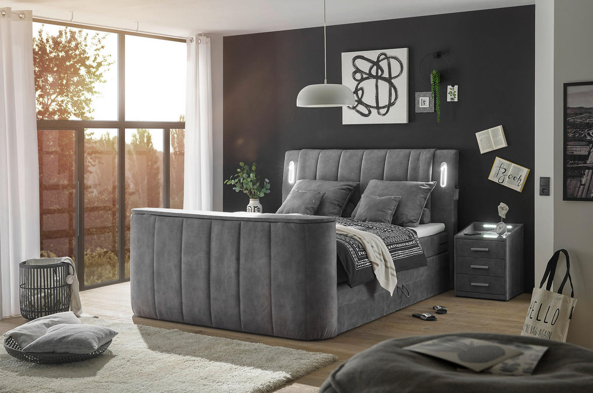 BOXSPRINGBETT 180/200 cm  in Grau  - Grau, MODERN, Holzwerkstoff/Kunststoff (180/200cm) - MID.YOU