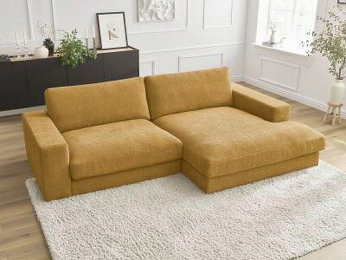 ECKSOFA Ottomane rechts  LEONARD  Gelb Struktur  - Gelb/Schwarz, MODERN, Kunststoff/Textil (274/159cm)