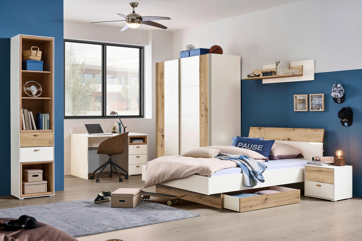 BETT 120/200 cm  in Weiss, Eiche Artisan   - Weiss/Eichefarben, Modern, Holzwerkstoff (120/200cm) - Hom`in