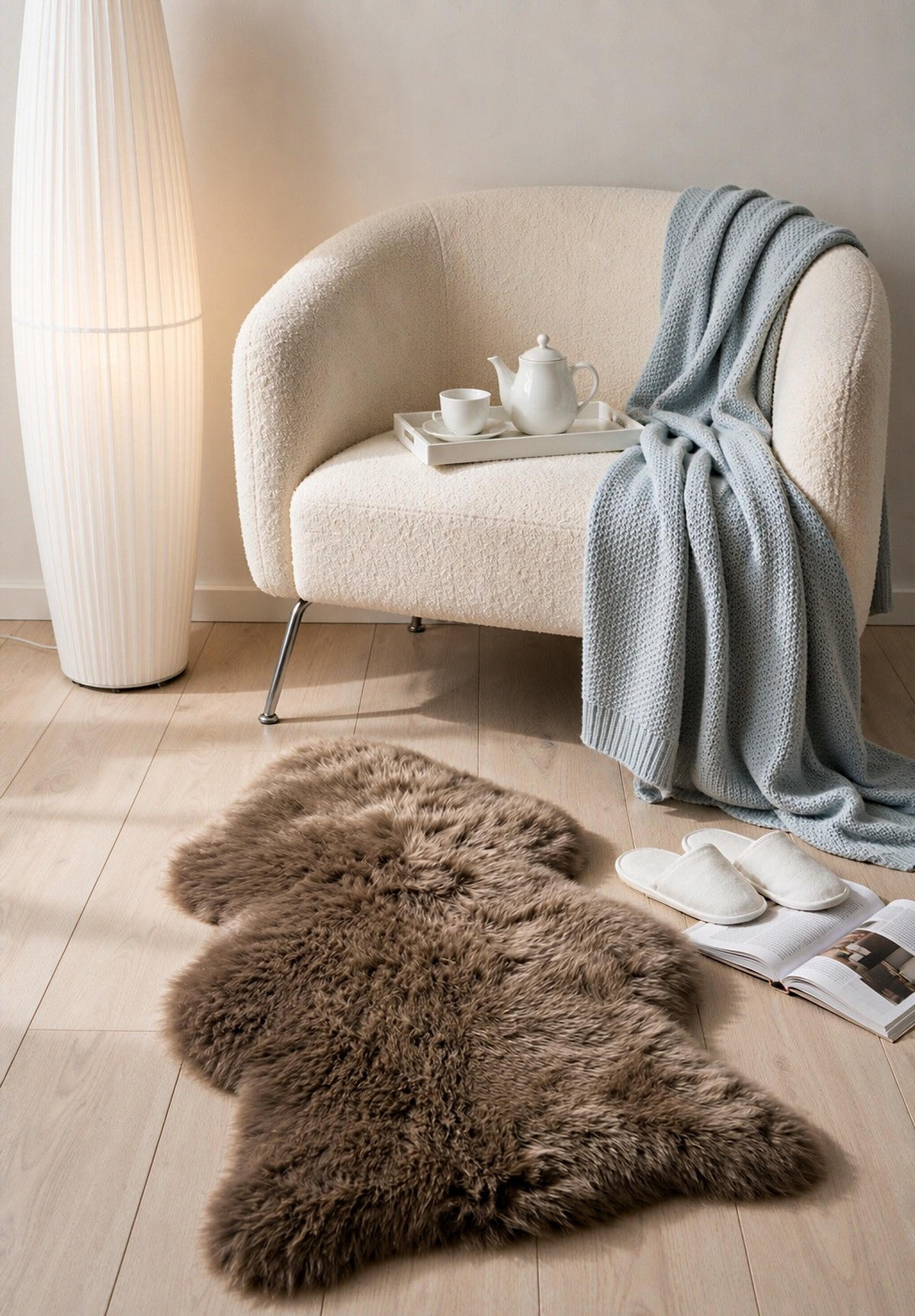 SCHAFFELL 60/90 cm Braun Tierform  - Braun, Natur, Fell (60/90cm) - Linea Natura