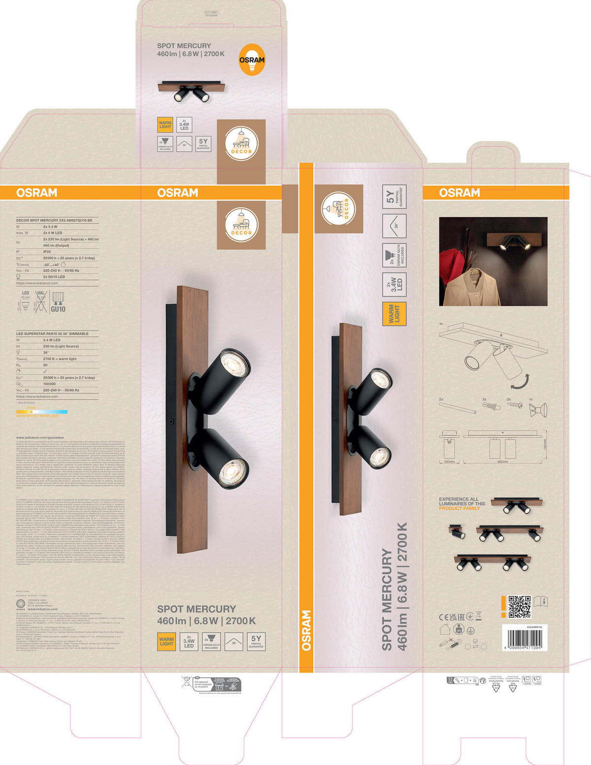 LED-STRAHLER 40/10/14,2 cm   - Schwarz/Naturfarben, Basics, Holz/Metall (40/10/14,2cm) - Osram
