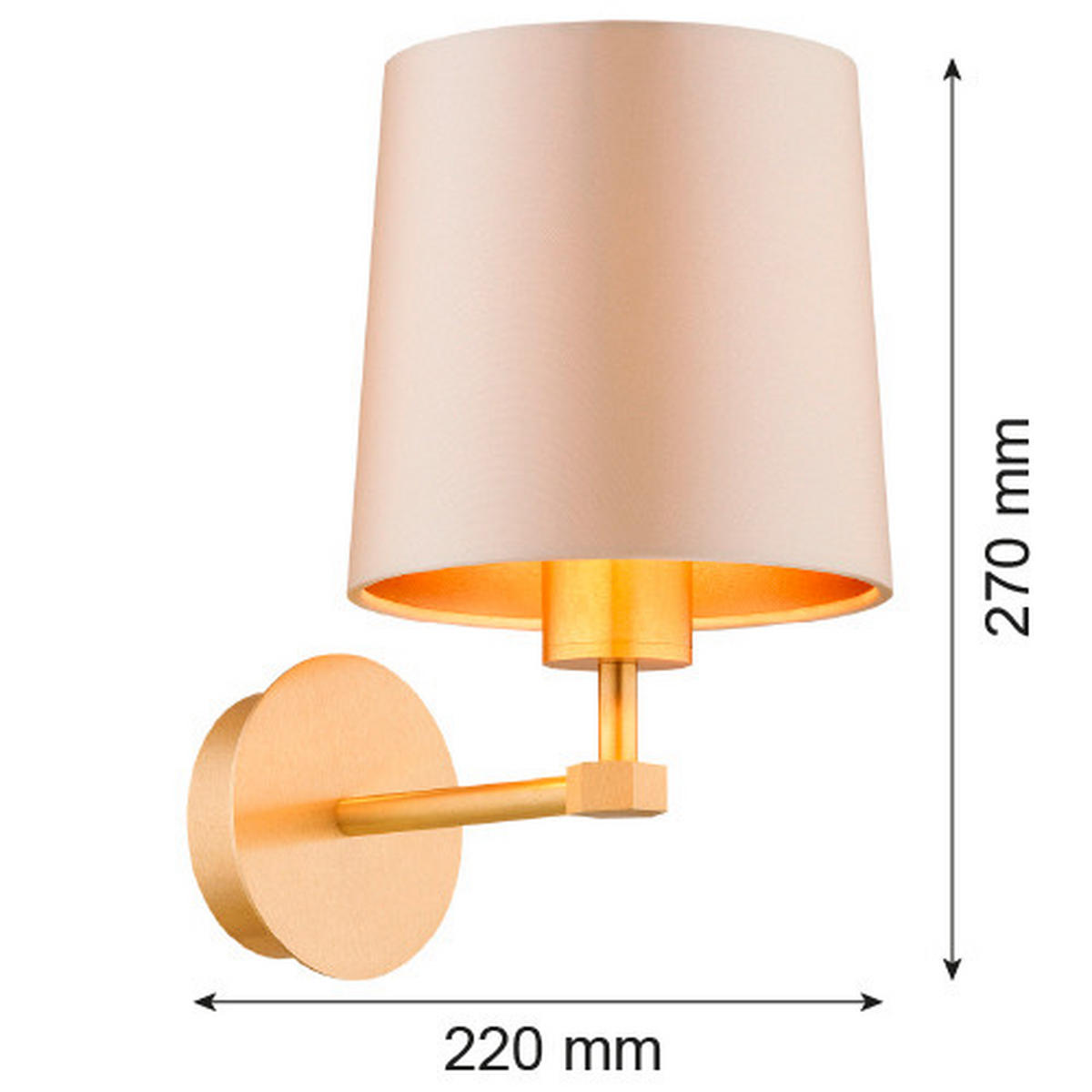 WANDLEUCHTE Princeton 27/16/22 cm   - Beige/Messingfarben, KONVENTIONELL, Textil/Metall (27/16/22cm)