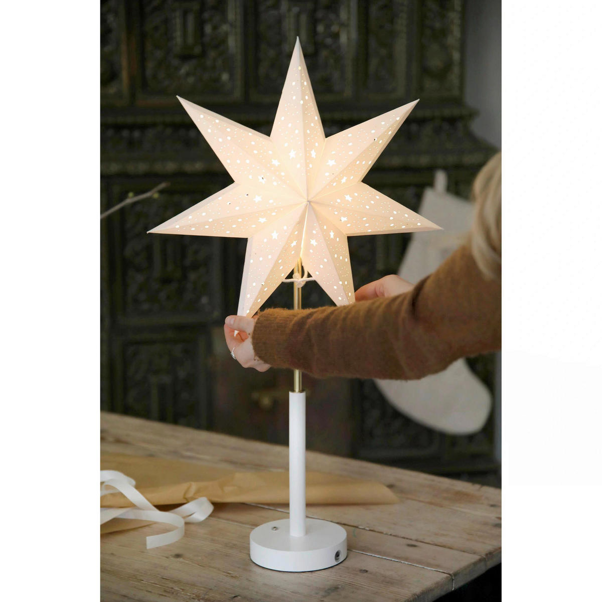 LED-DEKOLEUCHTE NOELLA 35/62/15 cm  - Messingfarben/Weiß, Trend, Holz/Papier (35/62/15cm) - Markslöjd