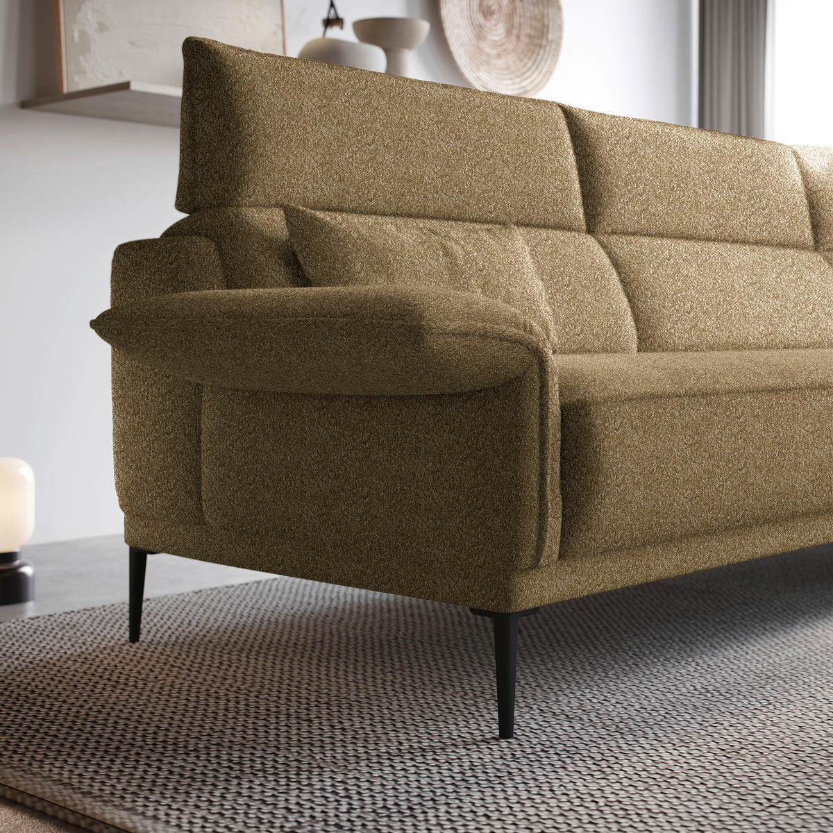 ECKSOFA in Bouclé Hellbraun  - Hellbraun/Schwarz, Design, Textil/Metall (330/186cm) - Johann Jakob