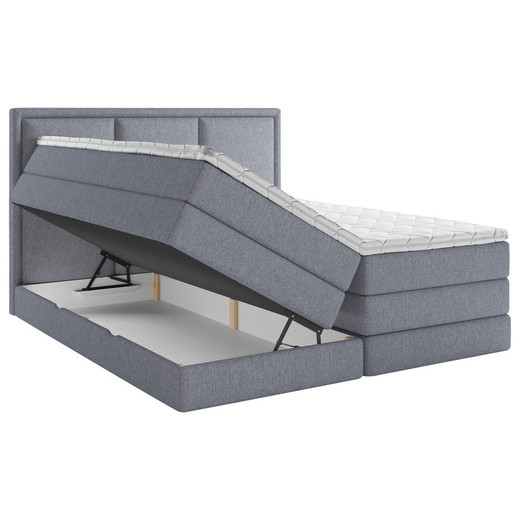 Thumbnail - Mid.you Boxspringbett, Blau, Textil, H3 + H4, 7-Zonen, Höhe ca. 18 cm, 200x220 cm, Bettkasten, gepolstertes Kopfteil, To...