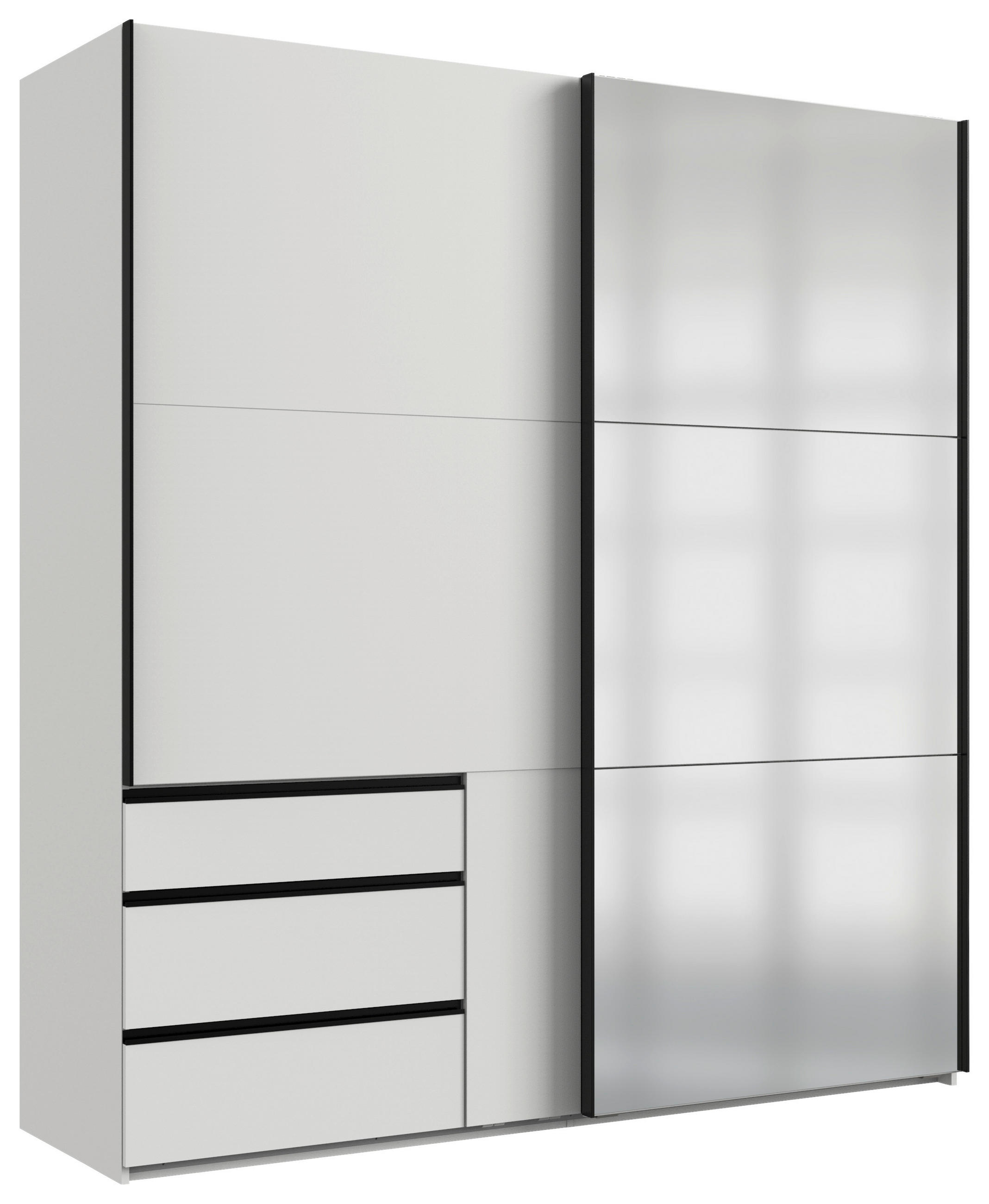 SCHWEBETÜRENSCHRANK 200/216/65 cm 2-türig Weiß  - Schwarz/Weiß, MODERN, Glas/Holzwerkstoff (200/216/65cm) - MID.YOU