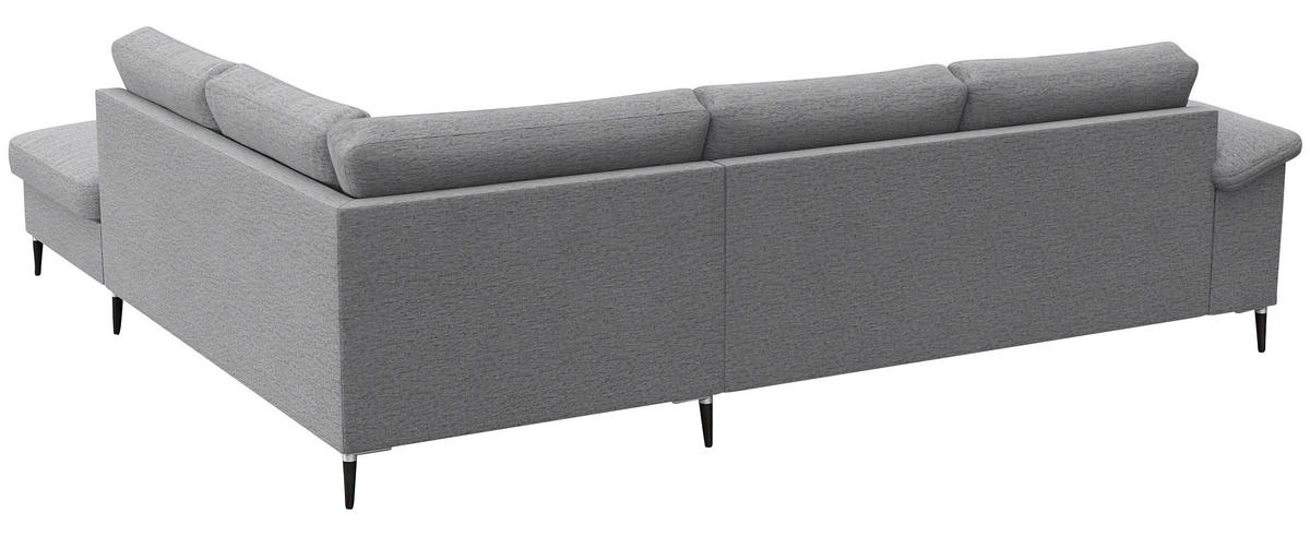 ECKSOFA Hellgrau Chenille, Webstoff, Flachgewebe  - Hellgrau/Schwarz, Design, Textil/Metall (247/225cm) - Livetastic