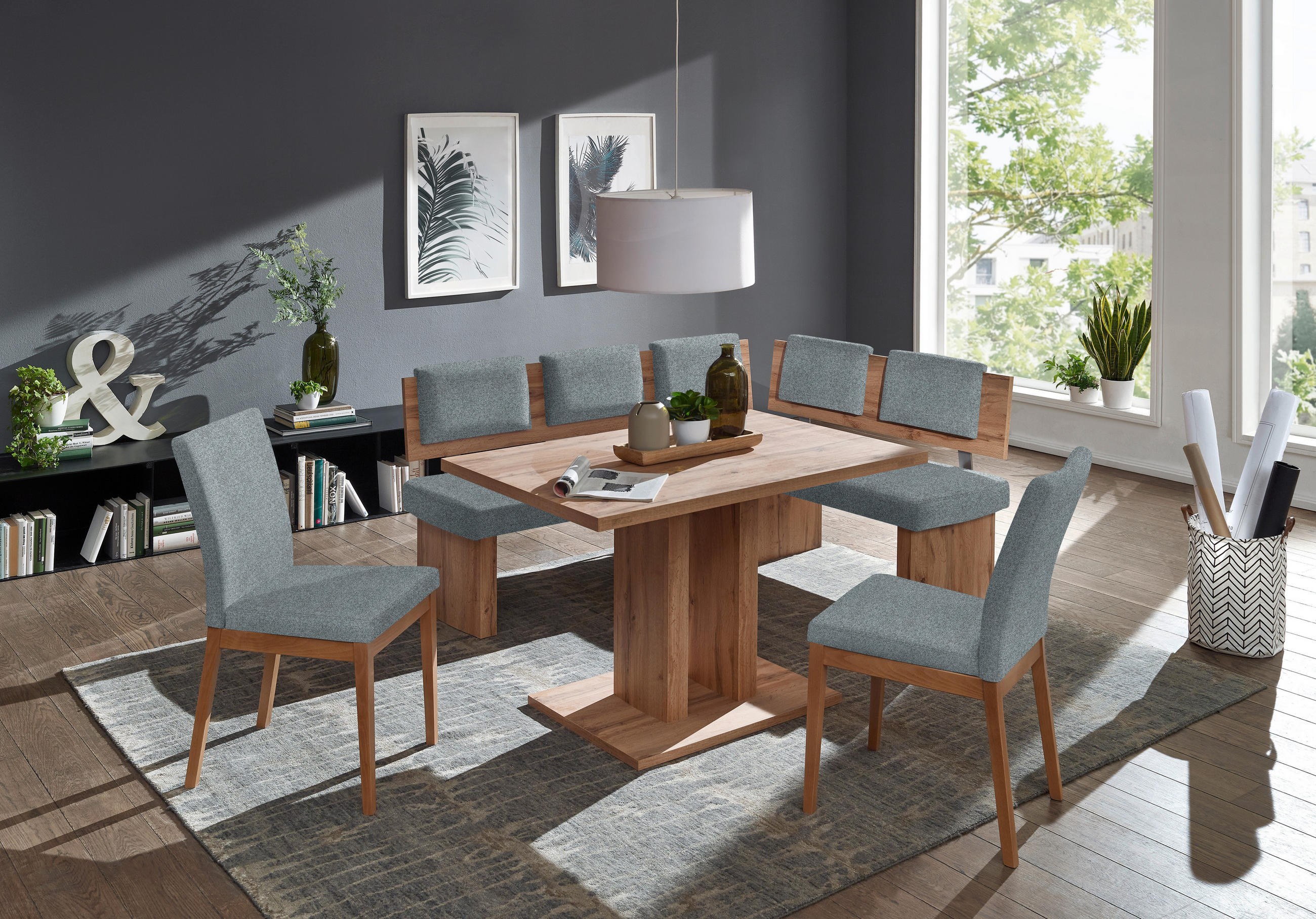 STUHL in Holz, Textil Eichefarben, Blaugrau  - Eichefarben/Blaugrau, KONVENTIONELL, Holz/Textil (47/95/60cm) - Cantus