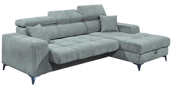 ECKSOFA Hellblau Chenille Zierkissen, Bettkasten, Rücken echt, Kopfteilverstellung, Sitztiefenverstellung  - Schwarz/Hellblau, KONVENTIONELL, Kunststoff/Textil (268/172cm) - Carryhome