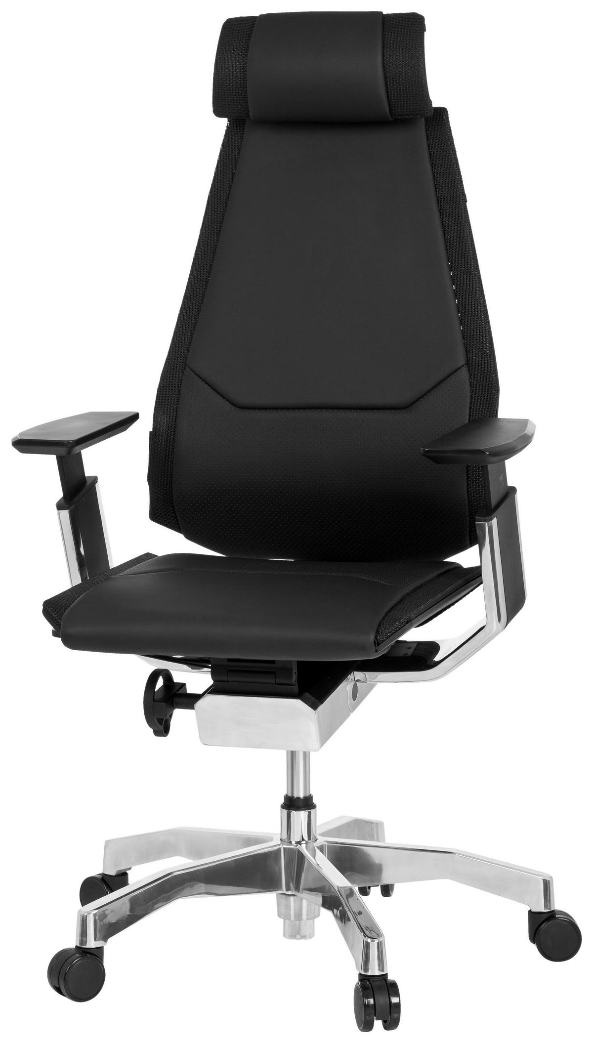 SNURRSTOL  i svart  - aluminiumfärg/svart, Modern, metall/läder (57/119/46cm) - MID.YOU