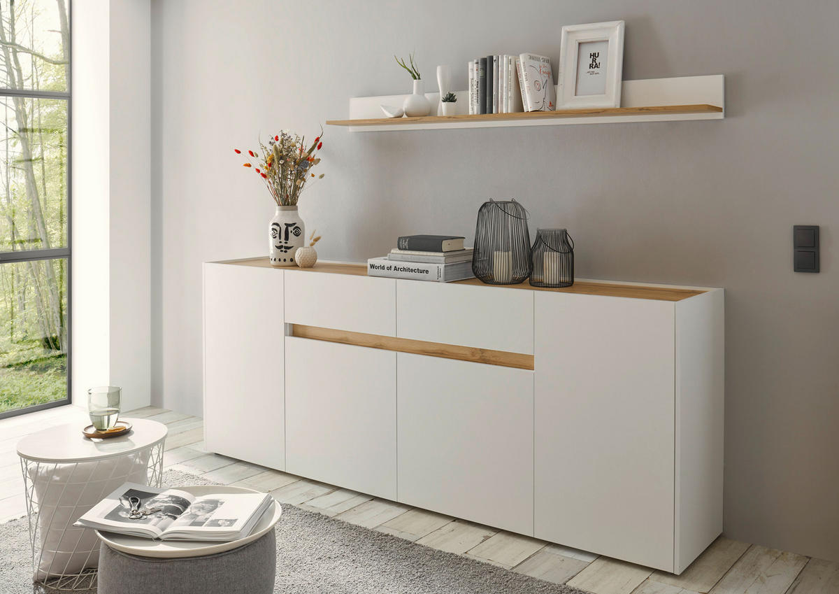 SIDEBOARD  223/86/40 cm 2 Schublade(n)  - Eiche Wotan/Schwarz, Design, Holzwerkstoff/Kunststoff (223/86/40cm) - Modante