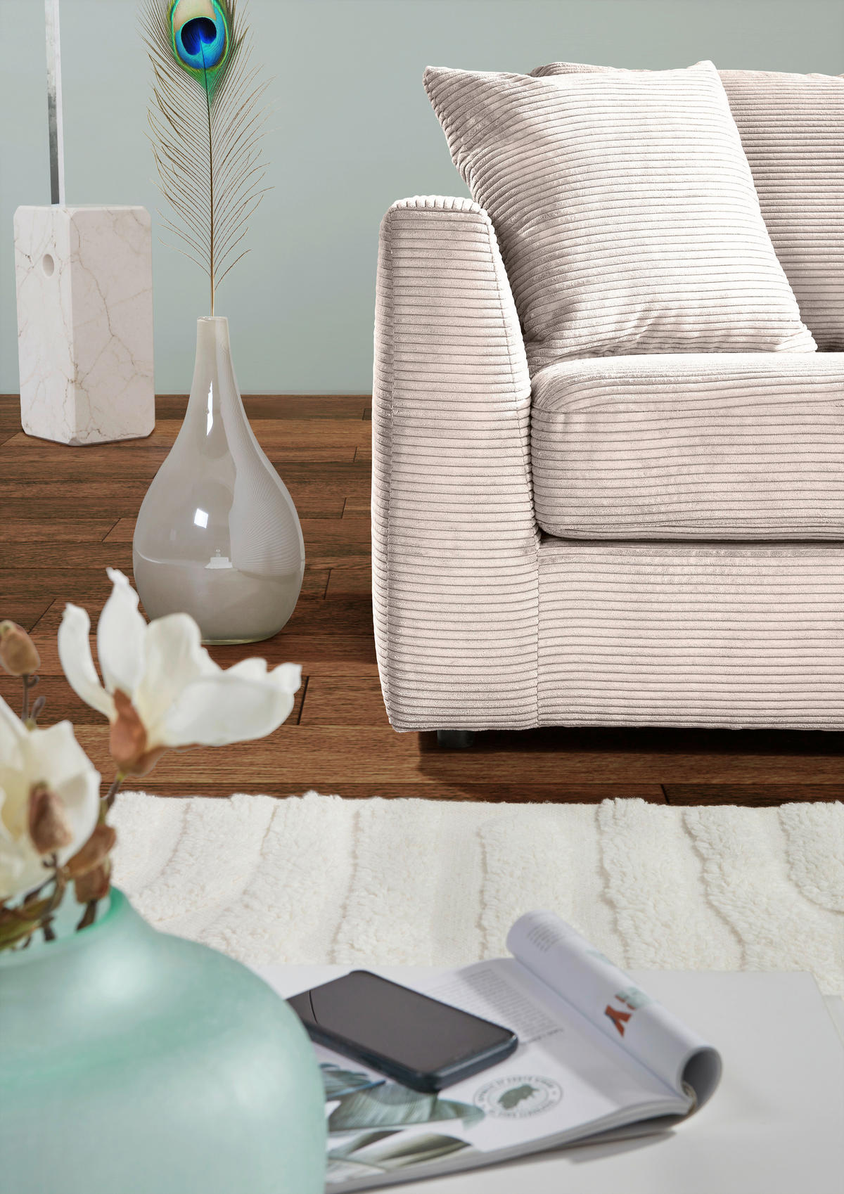 ECKSOFA Naturfarben Cord  - Schwarz/Naturfarben, KONVENTIONELL, Kunststoff/Textil (234/170cm) - Carryhome