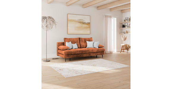 SCHLAFSOFA Chenille Terracotta Rückenkissen, Armlehnenkissen, Bettkasten, Schlaffunktion, Rücken echt  - Terracotta/Schwarz, KONVENTIONELL, Textil/Metall (203/94/96cm) - Carryhome