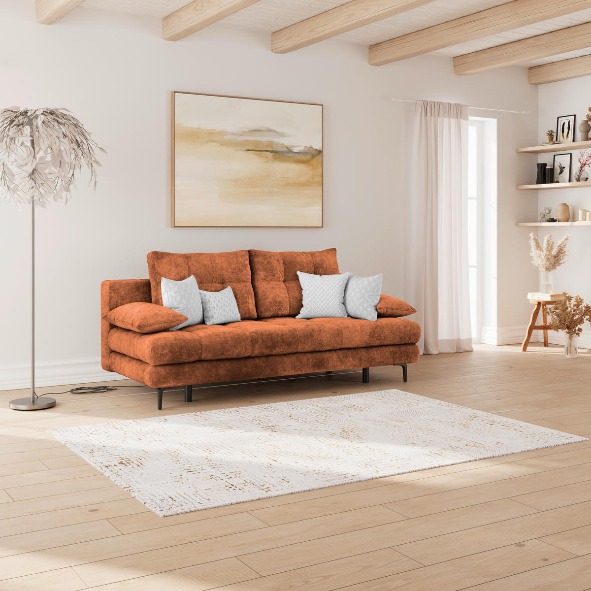 SCHLAFSOFA  mit Liegefunktion, Schlafen auf Sitzhöhe, Rücken echt Chenille Terracotta  - Terracotta/Schwarz, KONVENTIONELL, Textil/Metall (203/94/96cm) - Carryhome