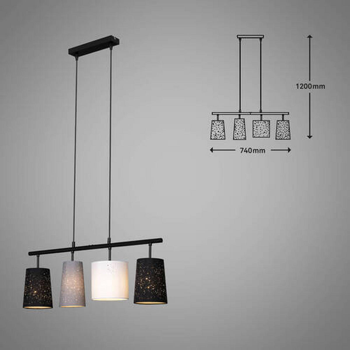 HÄNGLAMPA Shades 74/120 cm  - vit/svart, Trend, metall/textil (74/120cm)