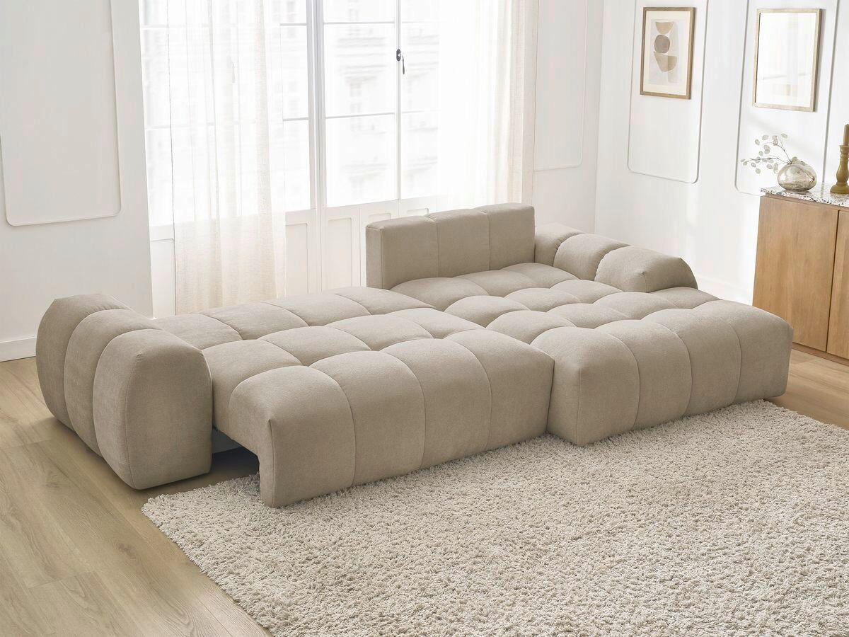 ECKSCHLAFSOFA EVEREST  mit Rücken echt, Armteil links, Armteil rechts Struktur Taupe  - Taupe/Schwarz, MODERN, Kunststoff/Textil (318/180cm) - Livetastic