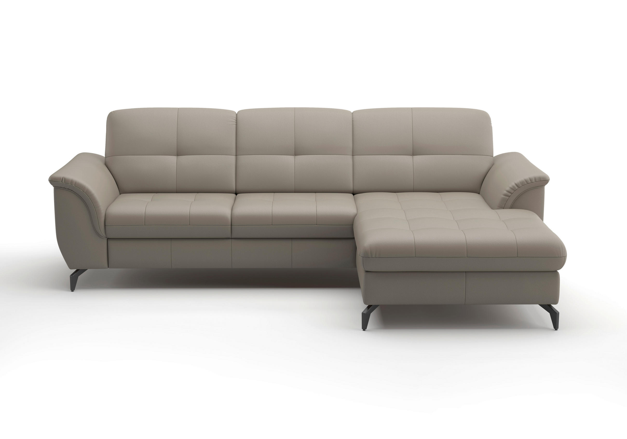 Thumbnail - Sit & More Ecksofa Zora E, Grau, Textil, Leder, Kombination Echtleder/Stoff, Nappaleder, 4,5-Sitzer, Ottomane rechts, L-...