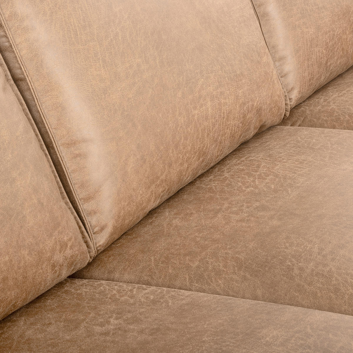 ECKSOFA Sandfarben Echtleder Lederlook Bettkasten, Schlaffunktion, Rücken echt  - Sandfarben/Schwarz, Design, Leder/Textil (166/238cm) - Livetastic
