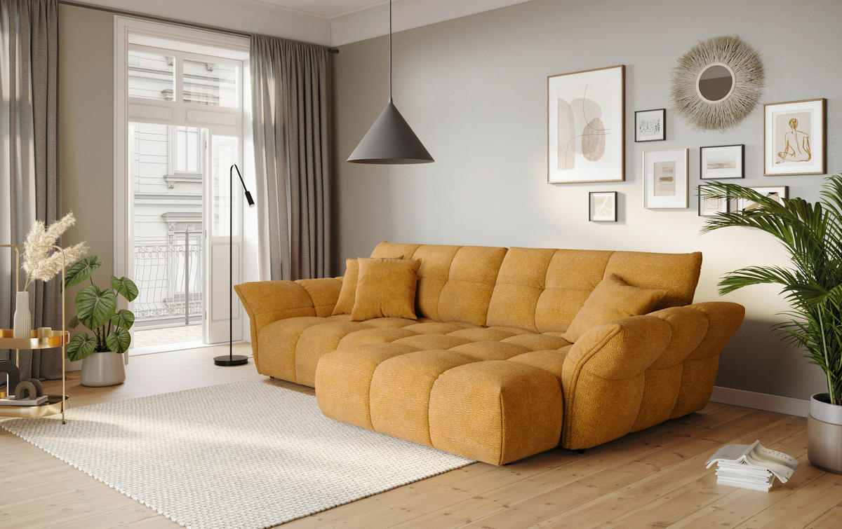 Colțar, textil, galben închis - galben închis/negru, Design, plastic/textil (312/177cm) - Welnova