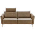 2-SITZER-SOFA Olivgrün Echtleder  - Eichefarben/Beige, Natur, Leder/Holz (207/86/87cm) - Valnatura